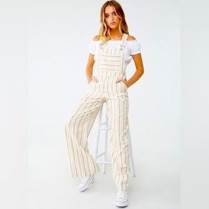 NWT Forever 21 Linen Striped Overalls Womens Size Large NEW